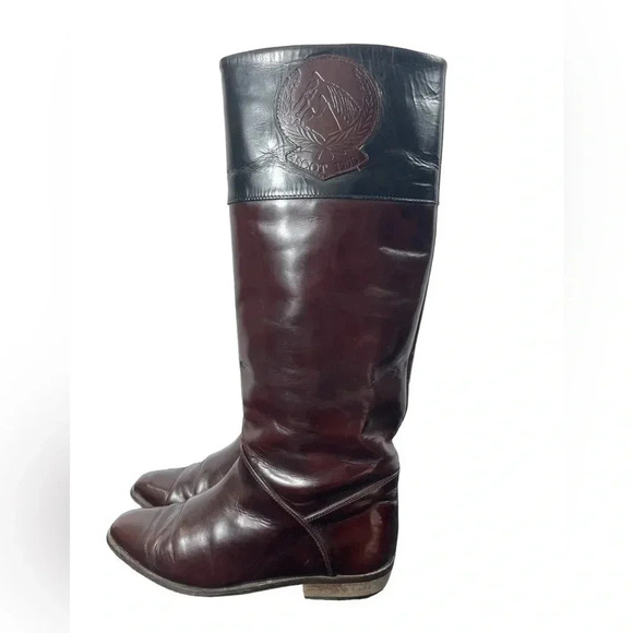 Ascot 1908 Equestrian Embossed Riding Boots Brown Black Leather Size 37/6.5 - Picture 1 of 10